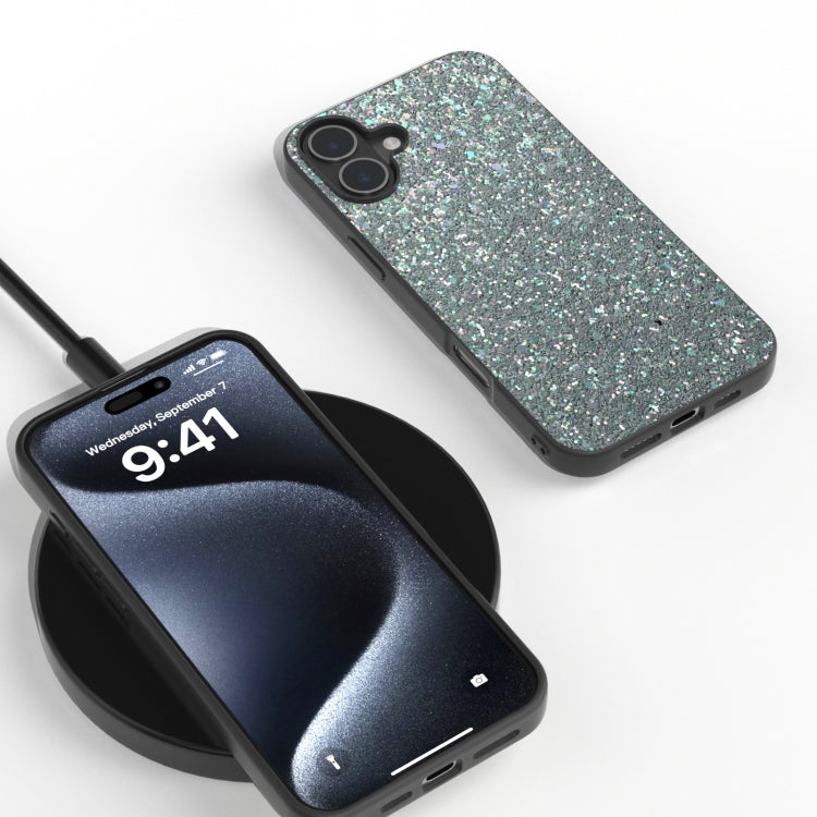 For iPhone 16 Plus Black Frame Colorful Glitter Phone Case