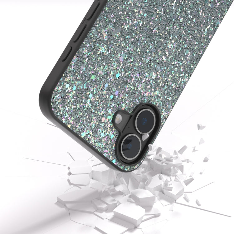 For iPhone 16 Plus Black Frame Colorful Glitter Phone Case
