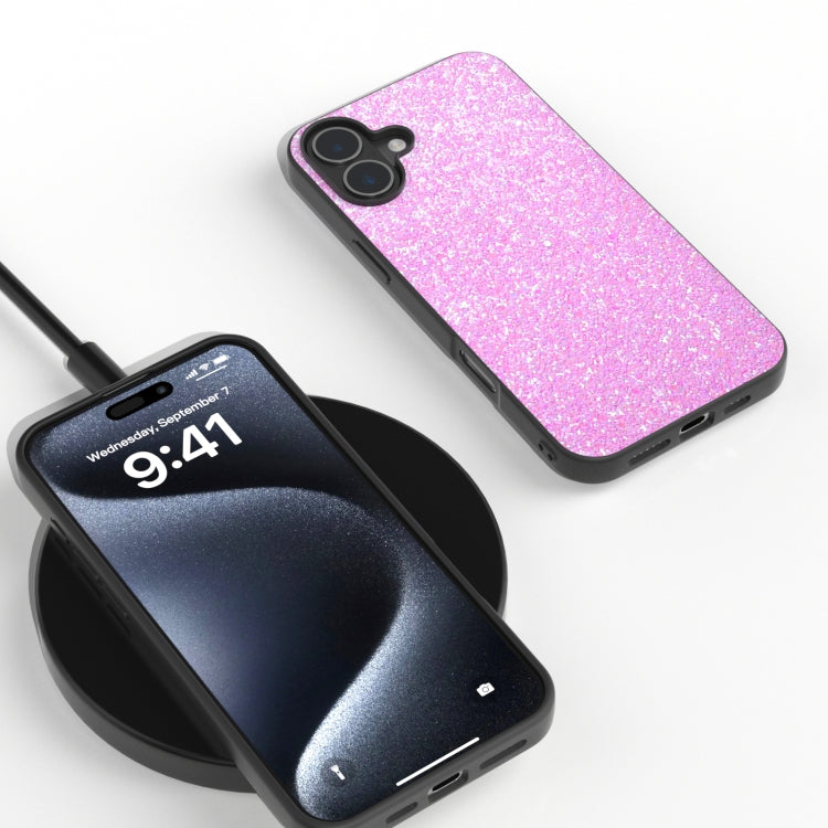 For iPhone 16 Black Frame Colorful Glitter Phone Case