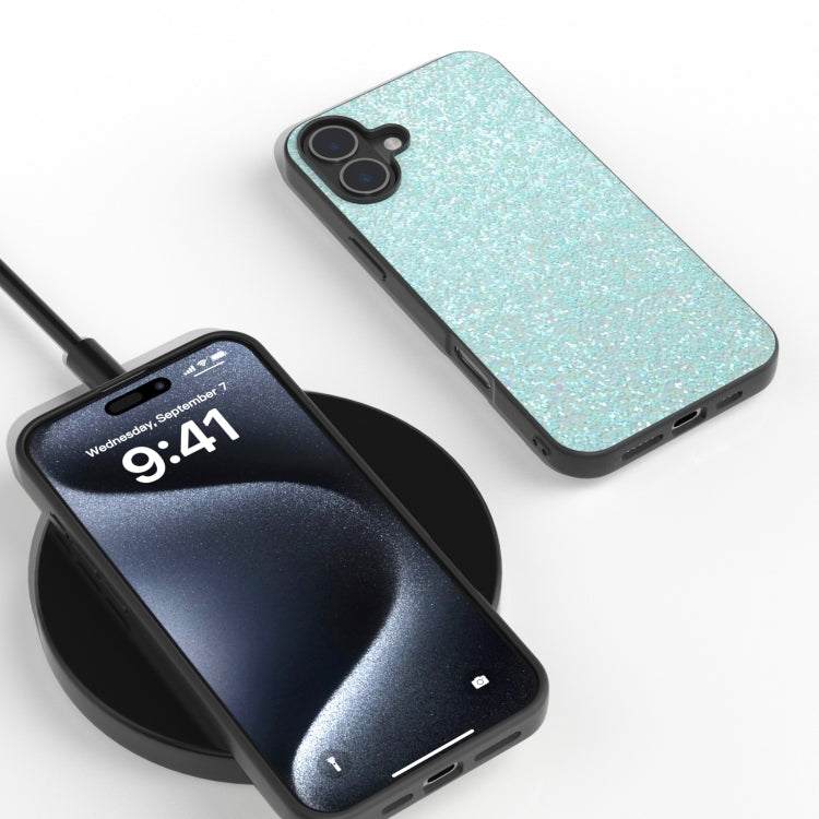 For iPhone 16 Black Frame Colorful Glitter Phone Case