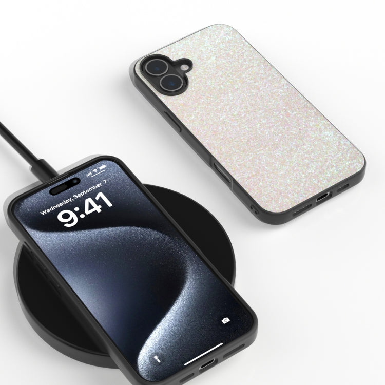 For iPhone 16 Black Frame Colorful Glitter Phone Case