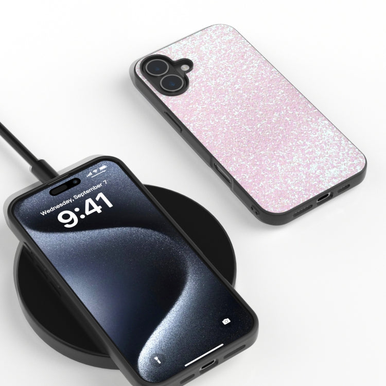 For iPhone 16 Black Frame Colorful Glitter Phone Case
