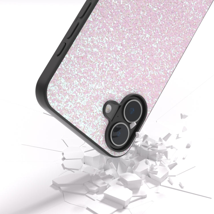 For iPhone 16 Black Frame Colorful Glitter Phone Case