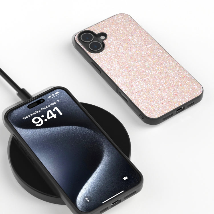For iPhone 16 Black Frame Colorful Glitter Phone Case