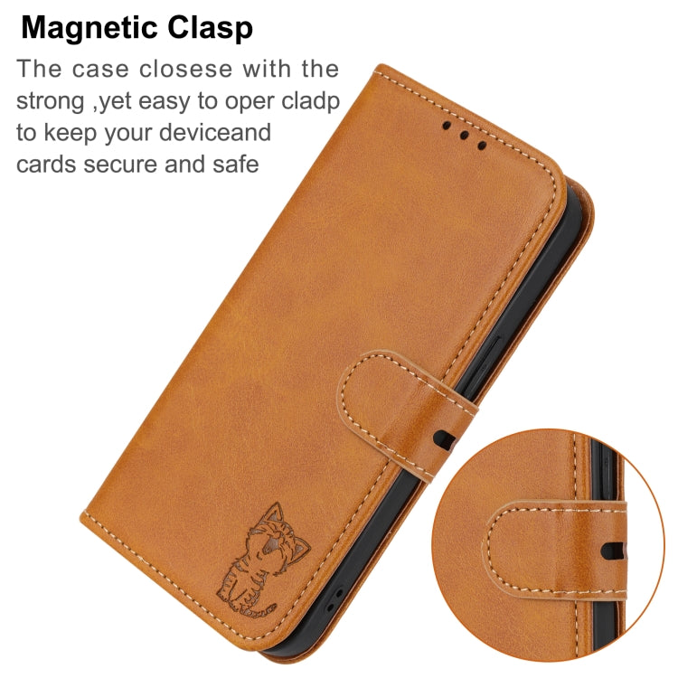 For Samsung Galaxy S24 FE 5G Embossed Happy Cat Pattern Flip Leather Phone Case