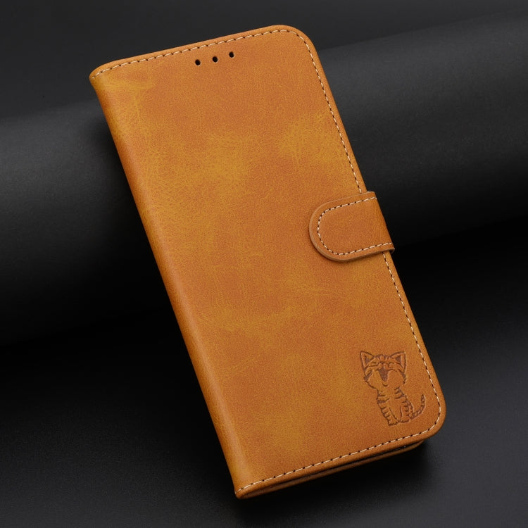 For Samsung Galaxy S25 5G Embossed Happy Cat Pattern Flip Leather Phone Case