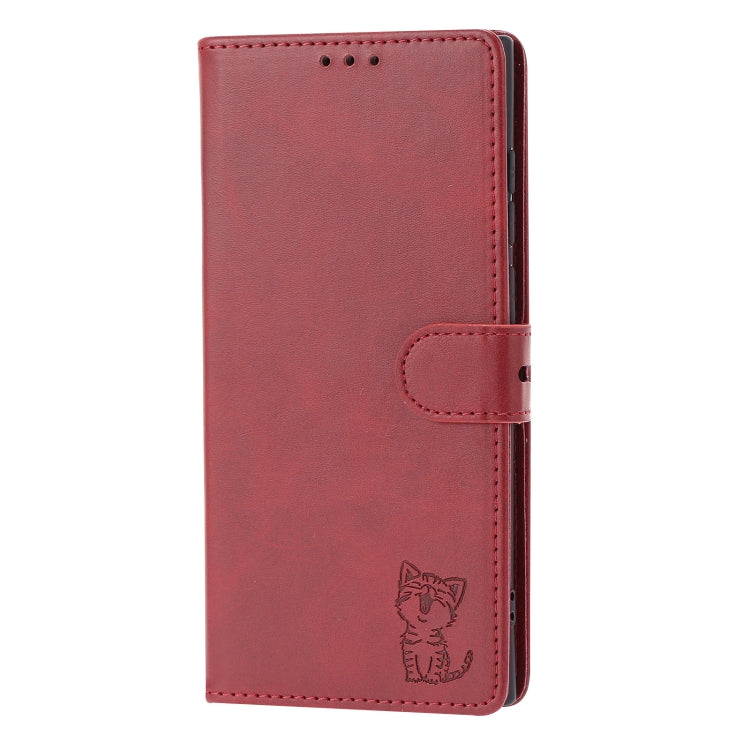For Samsung Galaxy S25 Ultra 5G Embossed Happy Cat Pattern Flip Leather Phone Case