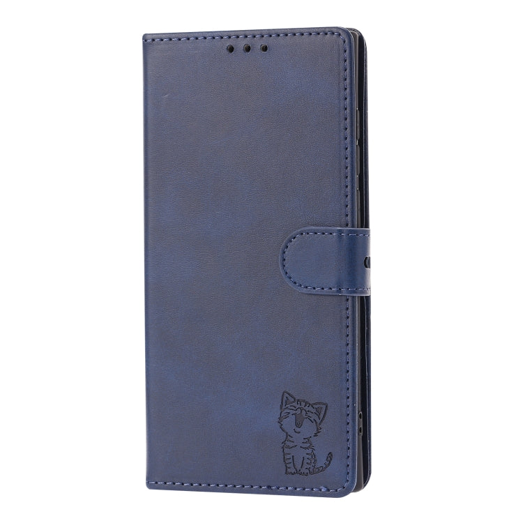 For Samsung Galaxy S25 Ultra 5G Embossed Happy Cat Pattern Flip Leather Phone Case