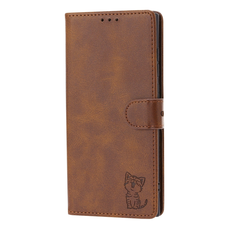 For Samsung Galaxy S25 Ultra 5G Embossed Happy Cat Pattern Flip Leather Phone Case