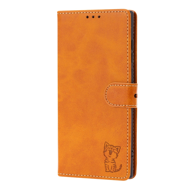 For Samsung Galaxy S25 Ultra 5G Embossed Happy Cat Pattern Flip Leather Phone Case