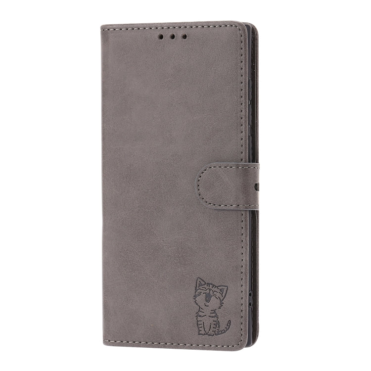For Samsung Galaxy S25 Ultra 5G Embossed Happy Cat Pattern Flip Leather Phone Case