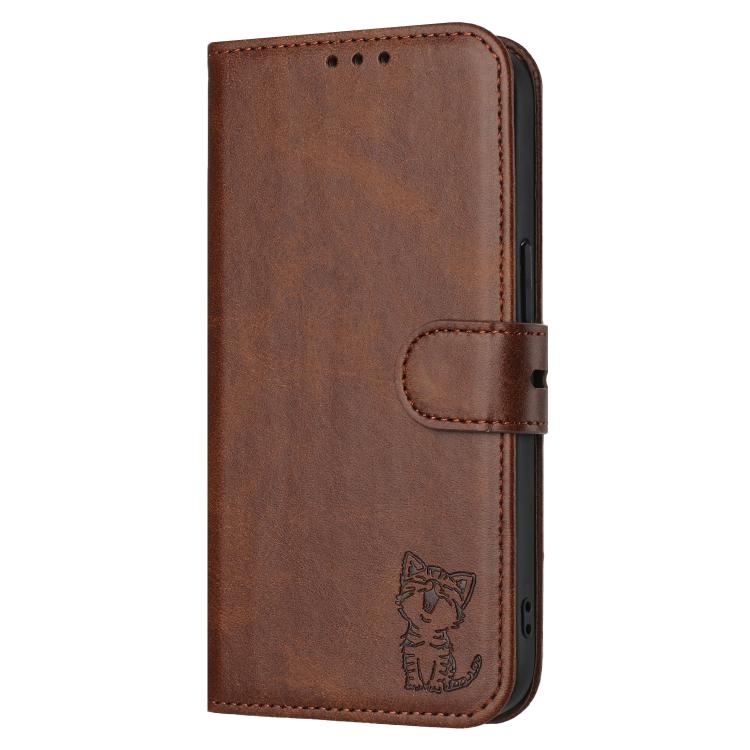 For Samsung Galaxy S25 Edge 5G Embossed Happy Cat Pattern Flip Leather Phone Case