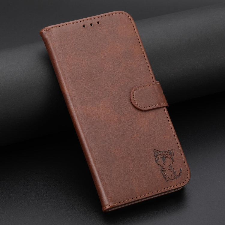 For Samsung Galaxy A06 4G Global Embossed Happy Cat Pattern Flip Leather Phone Case