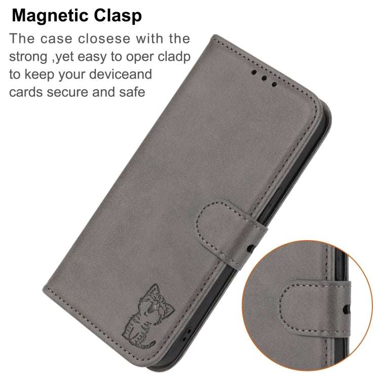 For Samsung Galaxy A06 4G Global Embossed Happy Cat Pattern Flip Leather Phone Case