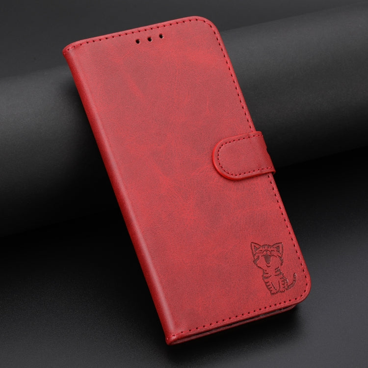 For Samsung Galaxy A56 5G Embossed Happy Cat Pattern Flip Leather Phone Case