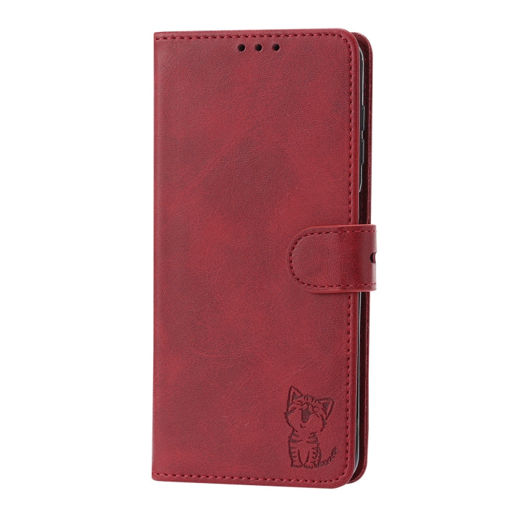 For Samsung Galaxy A56 5G Embossed Happy Cat Pattern Flip Leather Phone Case