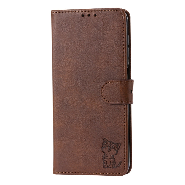 For Samsung Galaxy A56 5G Embossed Happy Cat Pattern Flip Leather Phone Case