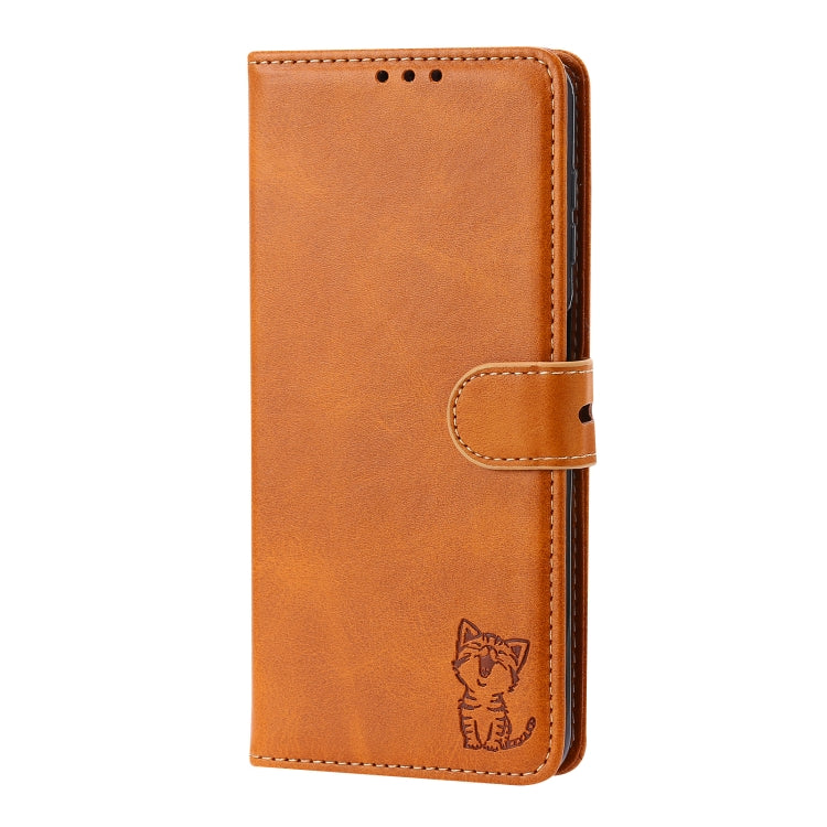 For Samsung Galaxy A56 5G Embossed Happy Cat Pattern Flip Leather Phone Case