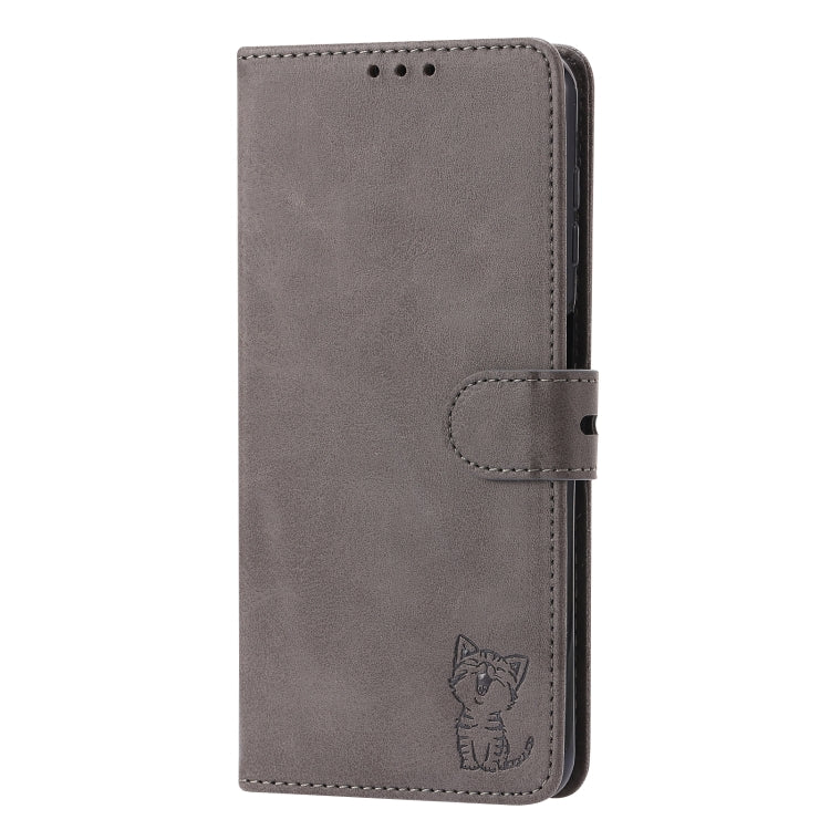For Samsung Galaxy A56 5G Embossed Happy Cat Pattern Flip Leather Phone Case