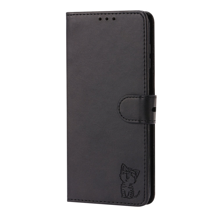 For Samsung Galaxy A56 5G Embossed Happy Cat Pattern Flip Leather Phone Case