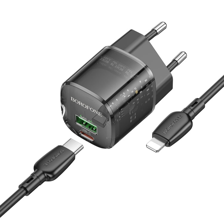 BOROFONE BN17 PD20W USB, Type-C Charger with 1m Type-C to 8 Pin Cable Set, Plug Type:EU Plug - Black