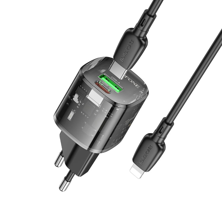 BOROFONE BN17 PD20W USB, Type-C Charger with 1m Type-C to 8 Pin Cable Set, Plug Type:EU Plug - Black