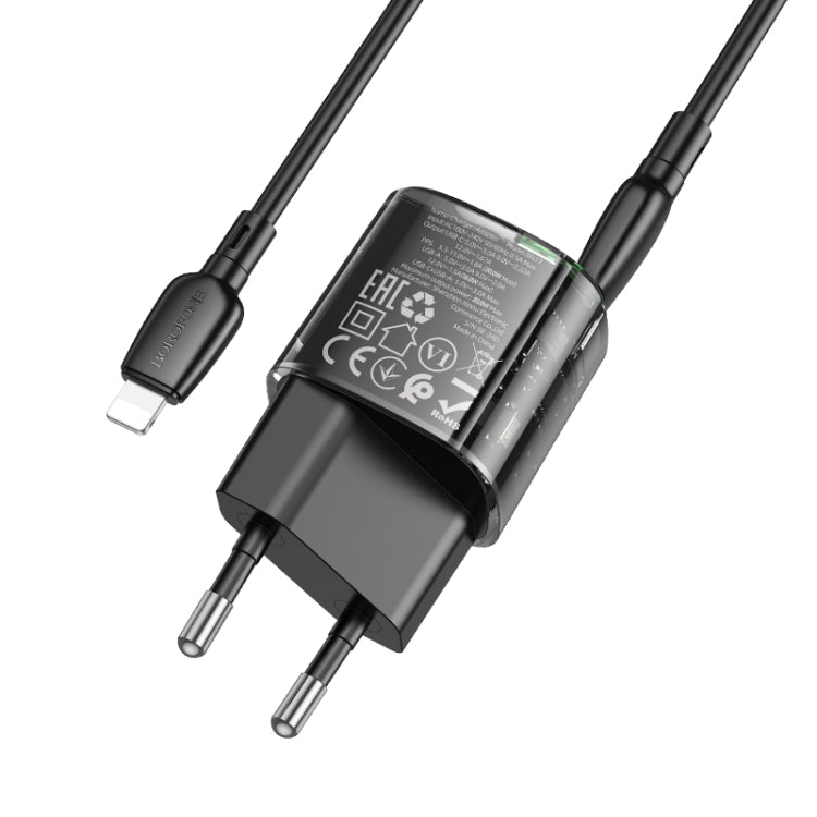 BOROFONE BN17 PD20W USB, Type-C Charger with 1m Type-C to 8 Pin Cable Set, Plug Type:EU Plug - Black