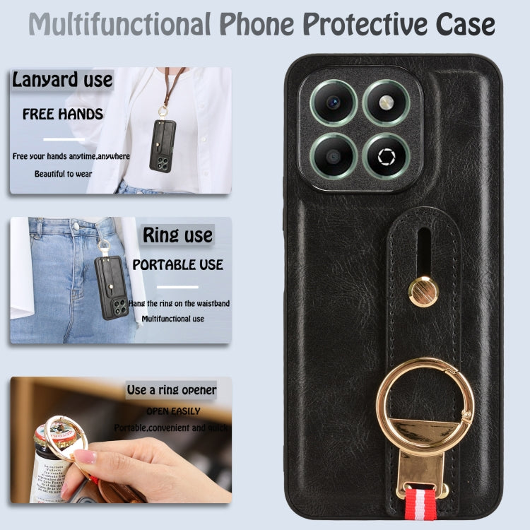 For Honor X6b Wristband Leather Back Phone Case