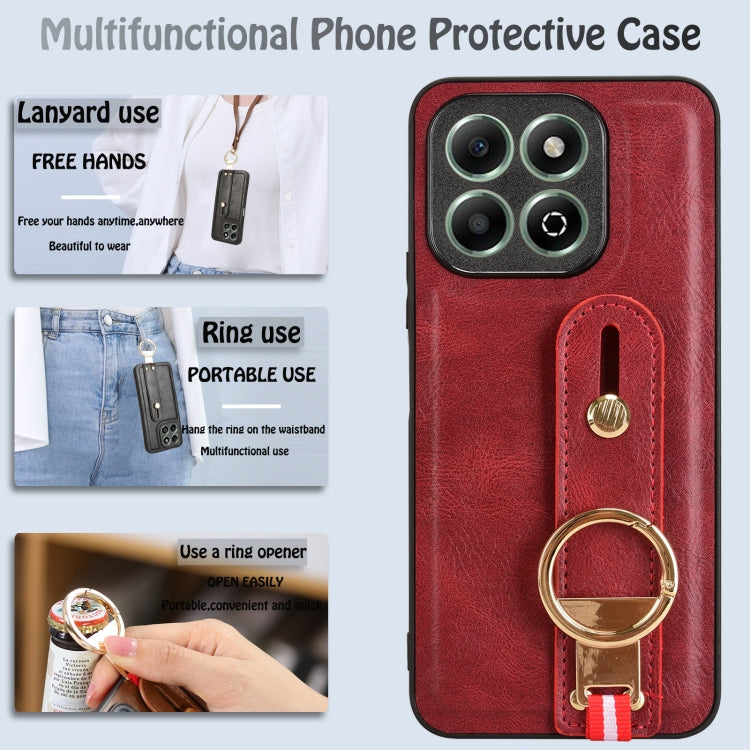 For Honor X6b Wristband Leather Back Phone Case