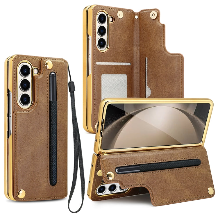 For Samsung Galaxy Z Fold5 VIETAO Film Integrated Folding Holder Flip PU Phone Case