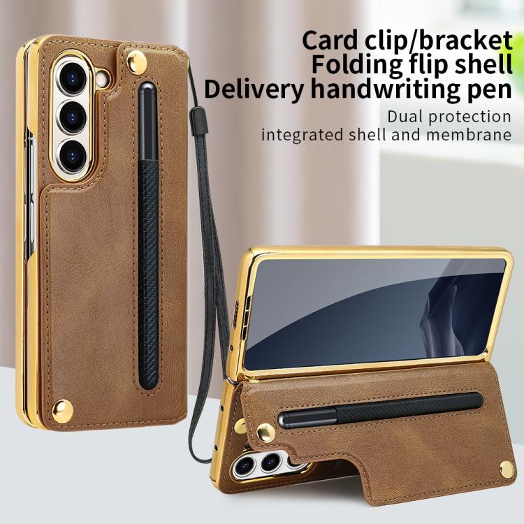 For Samsung Galaxy Z Fold7 VIETAO Film Integrated Folding Holder Flip PU Phone Case