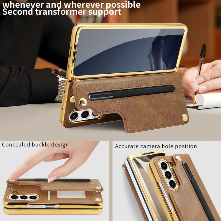 For Samsung Galaxy Z Fold7 VIETAO Film Integrated Folding Holder Flip PU Phone Case