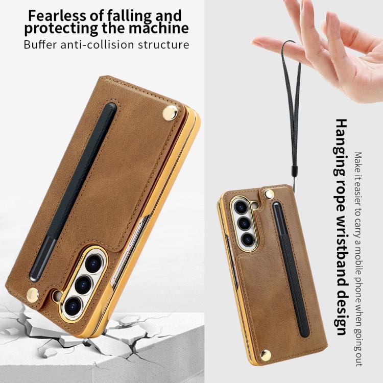 For Samsung Galaxy Z Fold7 VIETAO Film Integrated Folding Holder Flip PU Phone Case