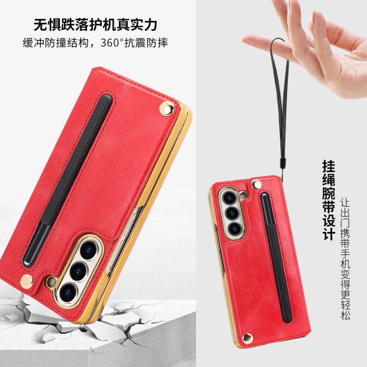 For Samsung Galaxy Z Fold7 VIETAO Film Integrated Folding Holder Flip PU Phone Case