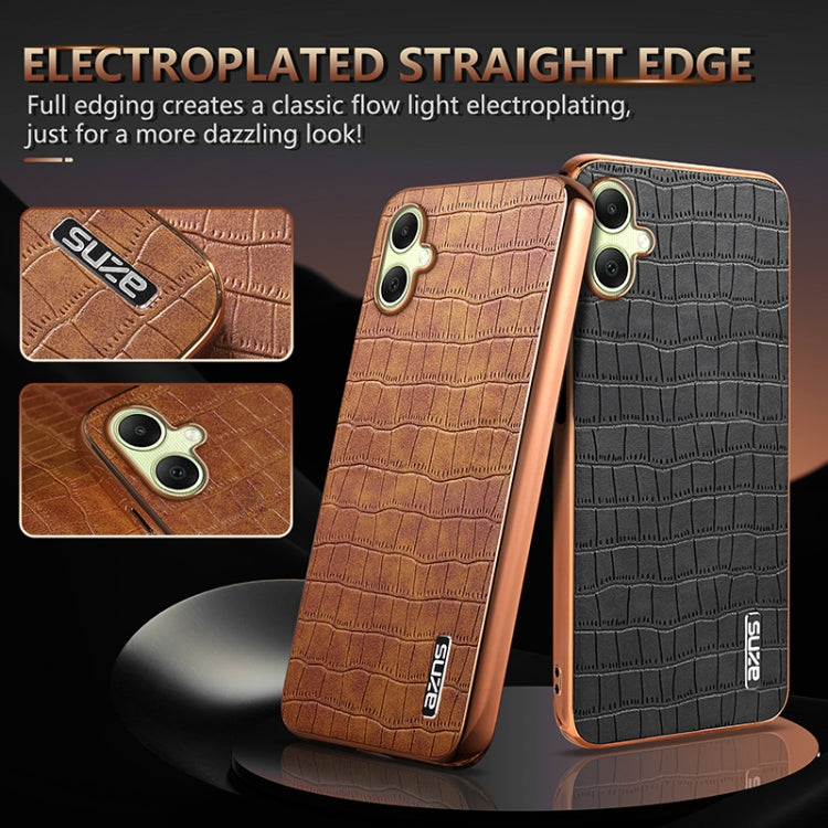 For Samsung Galaxy A06 4G AZNS Electroplated Frame Crocodile Texture Full Coverage Phone Case