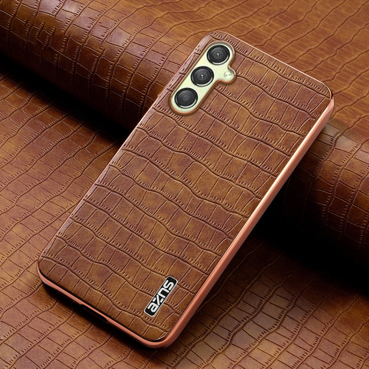 For Samsung Galaxy A16 5G AZNS Electroplated Frame Crocodile Texture Full Coverage Phone Case