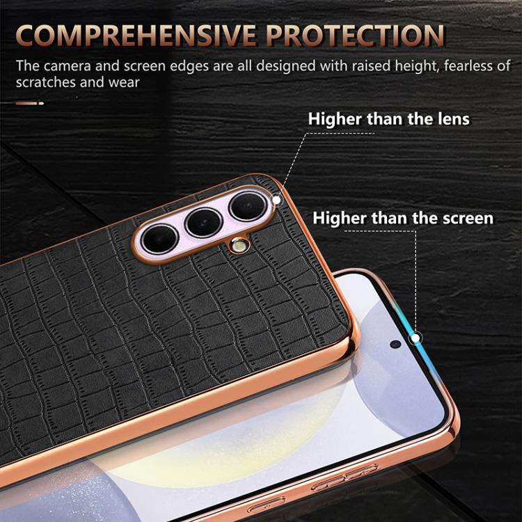 For Samsung Galaxy A56 5G AZNS Electroplated Frame Crocodile Texture Full Coverage Phone Case