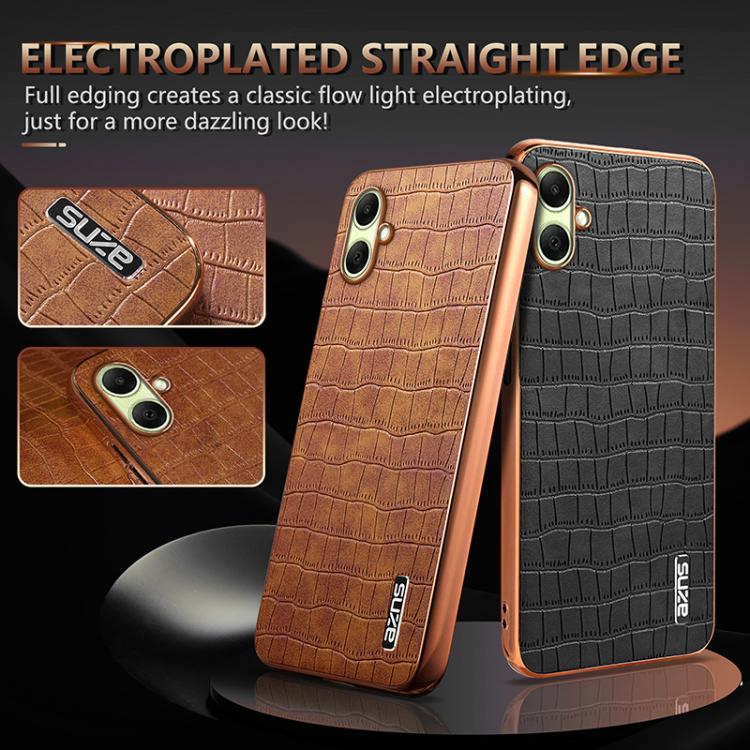 For Samsung Galaxy A07 4G AZNS Electroplated Frame Crocodile Texture Full Coverage Phone Case