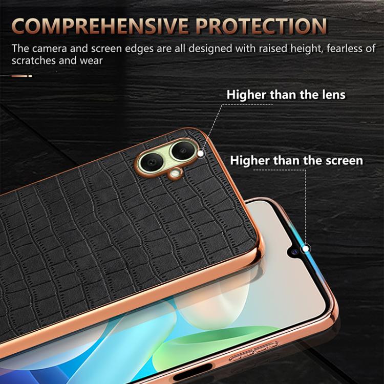 For Samsung Galaxy A07 4G AZNS Electroplated Frame Crocodile Texture Full Coverage Phone Case