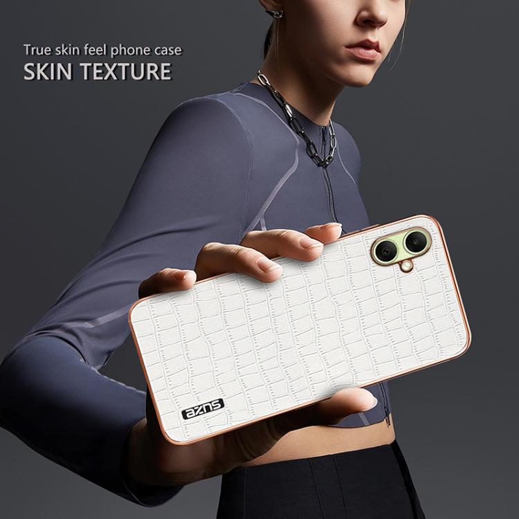 For Samsung Galaxy A07 4G AZNS Electroplated Frame Crocodile Texture Full Coverage Phone Case