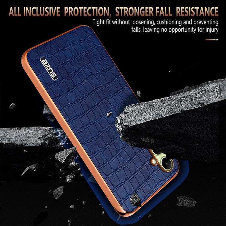 For Samsung Galaxy A07 4G AZNS Electroplated Frame Crocodile Texture Full Coverage Phone Case
