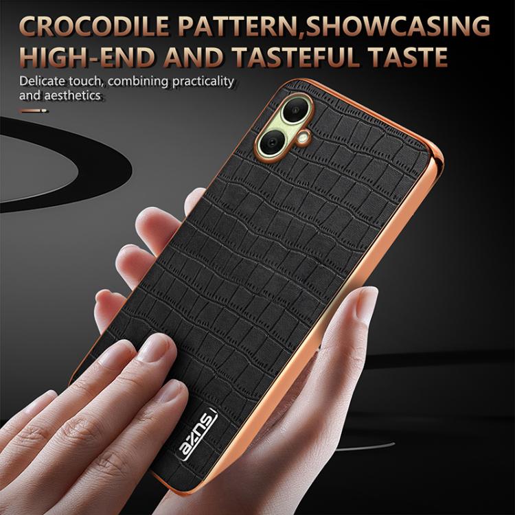 For Samsung Galaxy A07 4G AZNS Electroplated Frame Crocodile Texture Full Coverage Phone Case