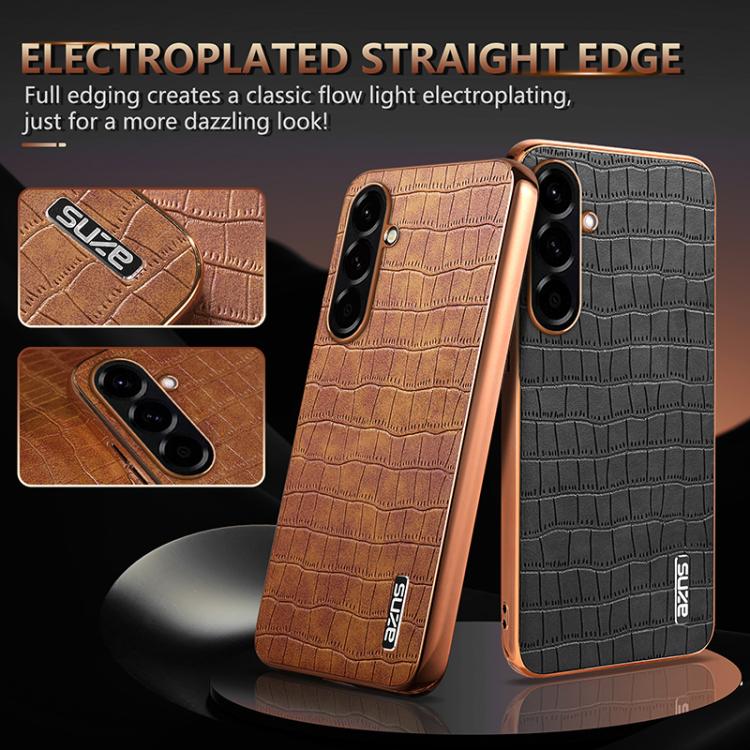 For Samsung Galaxy A37 5G AZNS Electroplated Frame Crocodile Texture Full Coverage Phone Case