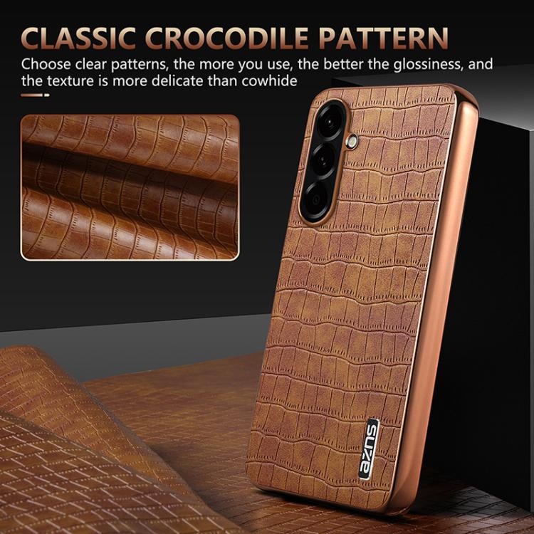 For Samsung Galaxy A37 5G AZNS Electroplated Frame Crocodile Texture Full Coverage Phone Case