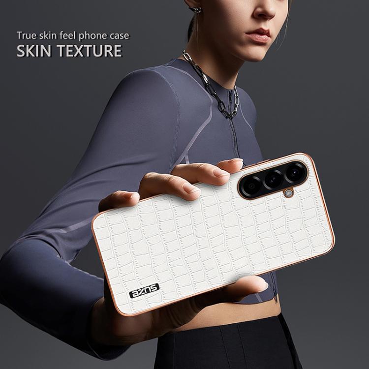 For Samsung Galaxy A37 5G AZNS Electroplated Frame Crocodile Texture Full Coverage Phone Case
