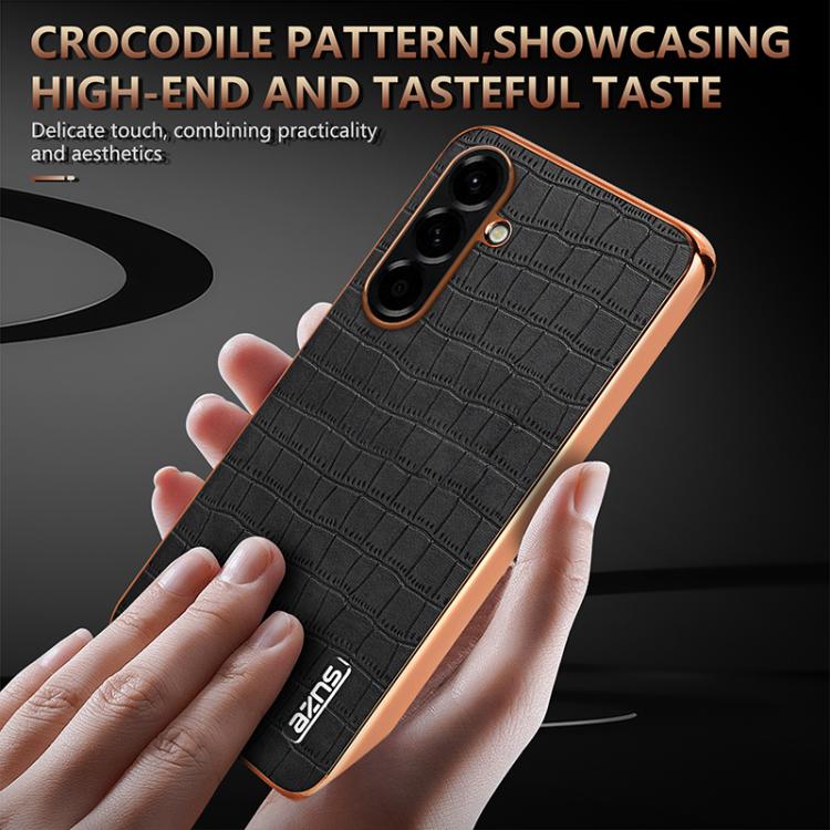 For Samsung Galaxy A37 5G AZNS Electroplated Frame Crocodile Texture Full Coverage Phone Case