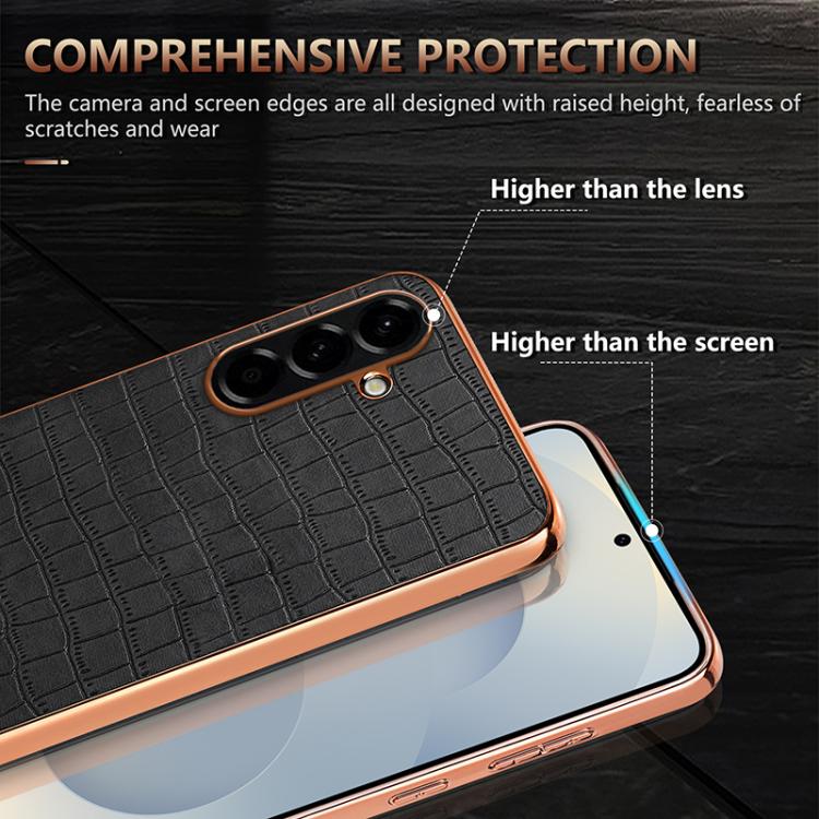For Samsung Galaxy A37 5G AZNS Electroplated Frame Crocodile Texture Full Coverage Phone Case