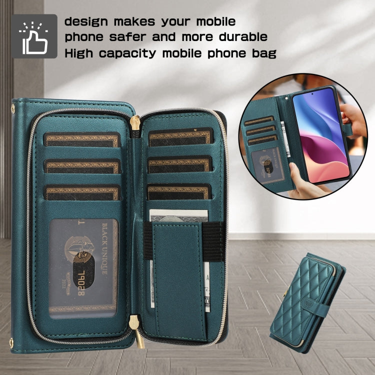 For Xiaomi Poco F3 Rhombic Full Zipper Wallet Leather Phone Case