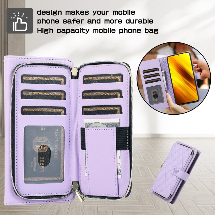 For Xiaomi Poco X3 NFC Rhombic Full Zipper Wallet Leather Phone Case