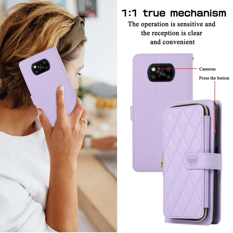 For Xiaomi Poco X3 NFC Rhombic Full Zipper Wallet Leather Phone Case